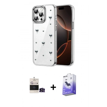 MARSİLYAN™- iPhone 14 Pro Max Kılıf Yörünge Form - Siyah Bilvis 5in1 5D Magic Hayalet Cam Ekran Koruyucu + Bilvis Titan Kamera Lens - SH