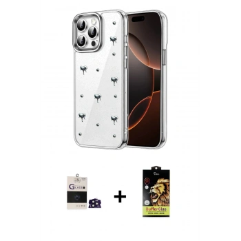 MARSİLYAN™- iPhone 14 Pro Max Kılıf Yörünge Form - Siyah Buffer Cam Ekran Koruyucu + Bilvis Titan Kamera Lens - DNMR