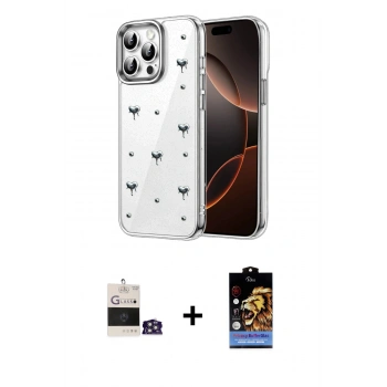 MARSİLYAN™- iPhone 14 Pro Max Kılıf Yörünge Form - Siyah Buffer Hayalet Cam Ekran Koruyucu + Bilvis Titan Kamera Lens - GS