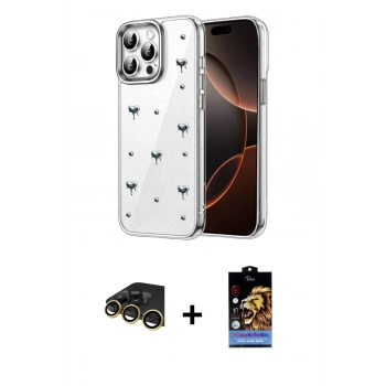 MARSİLYAN™- iPhone 14 Pro Max Kılıf Yörünge Form - Siyah Buffer Hayalet Cam Ekran Koruyucu + Raze Metal Kamera Lens - GD