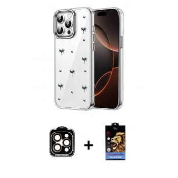 MARSİLYAN™- iPhone 14 Pro Max Kılıf Yörünge Form - Siyah Buffer Hayalet Cam Ekran Koruyucu + PVD Metal Kamera Lens - TU