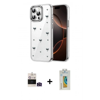 MARSİLYAN™- iPhone 14 Pro Max Kılıf Yörünge Form - Siyah Polymer Nano Ekran Koruyucu + Bilvis Titan Kamera Lens - DNMR