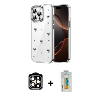 MARSİLYAN™- iPhone 14 Pro Max Kılıf Yörünge Form - Siyah Polymer Nano Ekran Koruyucu + PVD Metal Kamera Lens - TU