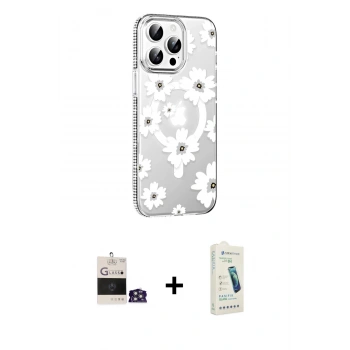 MARSİLYAN™- iPhone 14 Pro Max Kılıf Yörünge Işık Prime - Şeffaf Pasifik Cam Ekran Koruyucu + Bilvis Titan Kamera Lens - GS