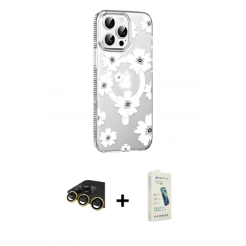 MARSİLYAN™- iPhone 14 Pro Max Kılıf Yörünge Işık Prime - Şeffaf Pasifik Cam Ekran Koruyucu + Raze Metal Kamera Lens - GD