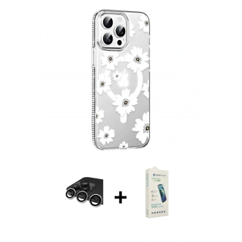 MARSİLYAN™- iPhone 14 Pro Max Kılıf Yörünge Işık Prime - Şeffaf Pasifik Cam Ekran Koruyucu + Raze Metal Kamera Lens - GS