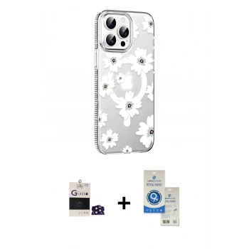 MARSİLYAN™- iPhone 14 Pro Max Kılıf Yörünge Işık Prime - Şeffaf Royal Nano Ekran Koruyucu + Bilvis Titan Kamera Lens - DNMR