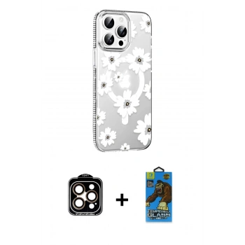 MARSİLYAN™- iPhone 14 Pro Max Kılıf Yörünge Işık Prime - Siyah 18D Cam Ekran Koruyucu + PVD Metal Kamera Lens - TU