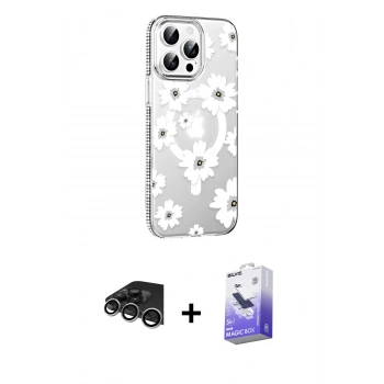 MARSİLYAN™- iPhone 14 Pro Max Kılıf Yörünge Işık Prime - Siyah Bilvis 5in1 5D Magic Hayalet Cam Ekran Koruyucu + Raze Metal Kamera Lens - GS