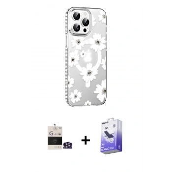 MARSİLYAN™- iPhone 14 Pro Max Kılıf Yörünge Işık Prime - Siyah Bilvis 5in1 5D Magic Hayalet Cam Ekran Koruyucu + Bilvis Titan Kamera Lens - GS