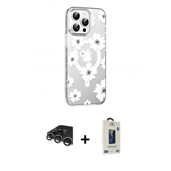 MARSİLYAN™- iPhone 14 Pro Max Kılıf Yörünge Işık Prime - Siyah Bilvis Hayalet Cam Ekran Koruyucu + Raze Metal Kamera Lens - GS
