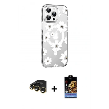 MARSİLYAN™- iPhone 14 Pro Max Kılıf Yörünge Işık Prime - Siyah Buffer Hayalet Cam Ekran Koruyucu + Raze Metal Kamera Lens - GD