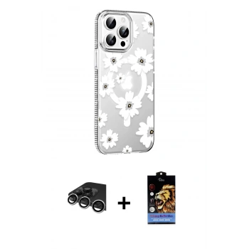 MARSİLYAN™- iPhone 14 Pro Max Kılıf Yörünge Işık Prime - Siyah Buffer Hayalet Cam Ekran Koruyucu + Raze Metal Kamera Lens - GS