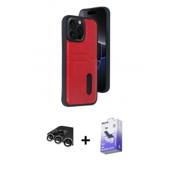 MARSİLYAN™- iPhone 14 Pro Max Kılıf Yörünge Işık Serisi - Siyah Bilvis 5in1 5D Magic Hayalet Cam Ekran Koruyucu + Raze Metal Kamera Lens - GS