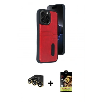 MARSİLYAN™- iPhone 14 Pro Max Kılıf Yörünge Işık Serisi - Siyah Buffer Cam Ekran Koruyucu + Raze Metal Kamera Lens - GD