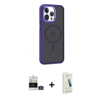MARSİLYAN™- iPhone 14 Pro Max Kılıf Yörünge Klasik - Şeffaf Pasifik Cam Ekran Koruyucu + Bilvis Titan Kamera Lens - GS