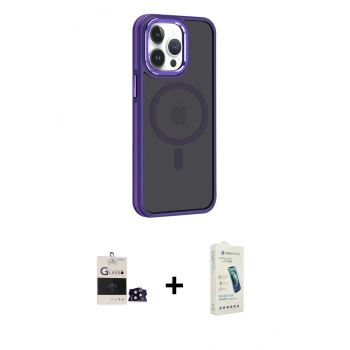 MARSİLYAN™- iPhone 14 Pro Max Kılıf Yörünge Klasik - Şeffaf Pasifik Cam Ekran Koruyucu + Bilvis Titan Kamera Lens - SH