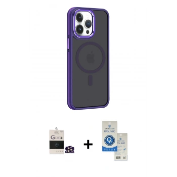 MARSİLYAN™- iPhone 14 Pro Max Kılıf Yörünge Klasik - Şeffaf Royal Nano Ekran Koruyucu + Bilvis Titan Kamera Lens - GD