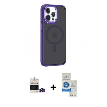 MARSİLYAN™- iPhone 14 Pro Max Kılıf Yörünge Klasik - Şeffaf Royal Nano Ekran Koruyucu + Bilvis Titan Kamera Lens - DNMR