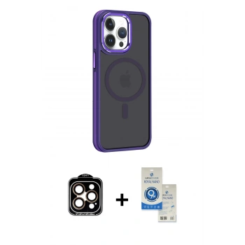 MARSİLYAN™- iPhone 14 Pro Max Kılıf Yörünge Klasik - Şeffaf Royal Nano Ekran Koruyucu + PVD Metal Kamera Lens - TU