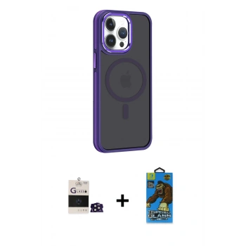 MARSİLYAN™- iPhone 14 Pro Max Kılıf Yörünge Klasik - Siyah 18D Cam Ekran Koruyucu + Bilvis Titan Kamera Lens - DNMR
