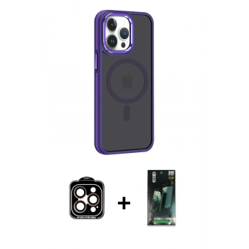MARSİLYAN™- iPhone 14 Pro Max Kılıf Yörünge Klasik - Siyah 360 Mat Full Body Arka Koruyucu + PVD Metal Kamera Lens - TU