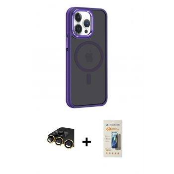 MARSİLYAN™- iPhone 14 Pro Max Kılıf Yörünge Klasik - Siyah 6D Mat Seramik Hayalet Nano Ekran Koruyucu + Raze Metal Kamera Lens - GD
