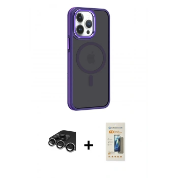MARSİLYAN™- iPhone 14 Pro Max Kılıf Yörünge Klasik - Siyah 6D Mat Seramik Hayalet Nano Ekran Koruyucu + Raze Metal Kamera Lens - GS