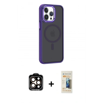 MARSİLYAN™- iPhone 14 Pro Max Kılıf Yörünge Klasik - Siyah 6D Mat Seramik Hayalet Nano Ekran Koruyucu + PVD Metal Kamera Lens - TU