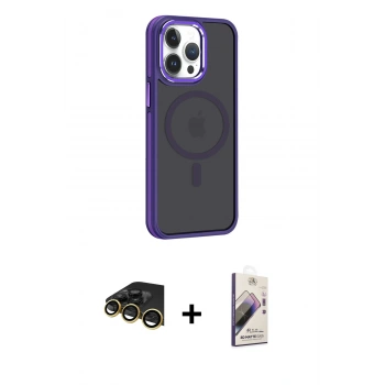 MARSİLYAN™- iPhone 14 Pro Max Kılıf Yörünge Klasik - Siyah Bilvis 3D Mat Cam Ekran Koruyucu + Raze Metal Kamera Lens - GD