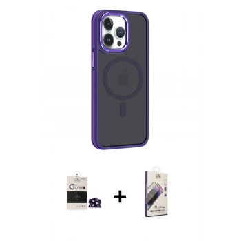 MARSİLYAN™- iPhone 14 Pro Max Kılıf Yörünge Klasik - Siyah Bilvis 3D Mat Cam Ekran Koruyucu + Bilvis Titan Kamera Lens - SH