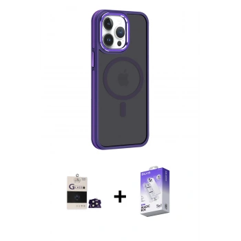 MARSİLYAN™- iPhone 14 Pro Max Kılıf Yörünge Klasik - Siyah Bilvis 5in1 3D Magic Cam Ekran Koruyucu + Bilvis Titan Kamera Lens - DNMR