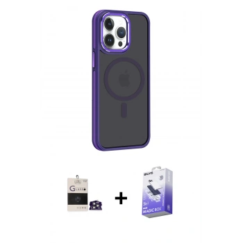 MARSİLYAN™- iPhone 14 Pro Max Kılıf Yörünge Klasik - Siyah Bilvis 5in1 5D Magic Hayalet Cam Ekran Koruyucu + Bilvis Titan Kamera Lens - GS