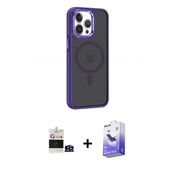 MARSİLYAN™- iPhone 14 Pro Max Kılıf Yörünge Klasik - Siyah Bilvis 5in1 5D Magic Hayalet Cam Ekran Koruyucu + Bilvis Titan Kamera Lens - DNMR