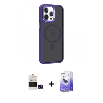 MARSİLYAN™- iPhone 14 Pro Max Kılıf Yörünge Klasik - Siyah Bilvis 5in1 5D Magic Hayalet Cam Ekran Koruyucu + Bilvis Titan Kamera Lens - SH
