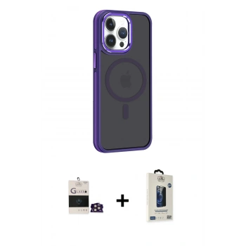 MARSİLYAN™- iPhone 14 Pro Max Kılıf Yörünge Klasik - Siyah Bilvis Hayalet Cam Ekran Koruyucu + Bilvis Titan Kamera Lens - GD