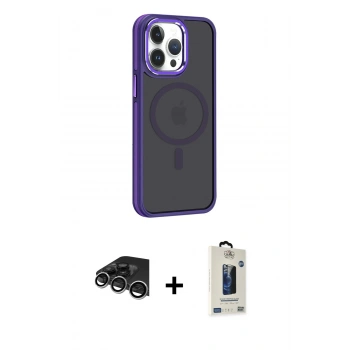 MARSİLYAN™- iPhone 14 Pro Max Kılıf Yörünge Klasik - Siyah Bilvis Hayalet Cam Ekran Koruyucu + Raze Metal Kamera Lens - GS