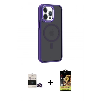 MARSİLYAN™- iPhone 14 Pro Max Kılıf Yörünge Klasik - Siyah Buffer Cam Ekran Koruyucu + Bilvis Titan Kamera Lens - GD