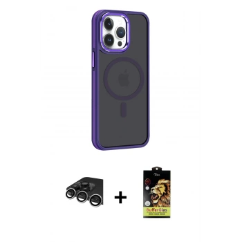 MARSİLYAN™- iPhone 14 Pro Max Kılıf Yörünge Klasik - Siyah Buffer Cam Ekran Koruyucu + Raze Metal Kamera Lens - GS