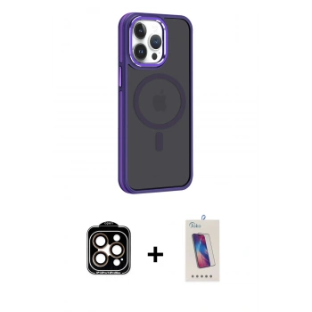 MARSİLYAN™- iPhone 14 Pro Max Kılıf Yörünge Klasik - Siyah Joko 5D Cam + PVD Metal Kamera Lens - TU