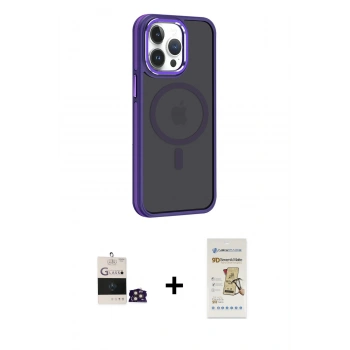 MARSİLYAN™- iPhone 14 Pro Max Kılıf Yörünge Klasik - Siyah Mat Seramik Nano Ekran Koruyucu + Bilvis Titan Kamera Lens - GD
