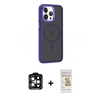 MARSİLYAN™- iPhone 14 Pro Max Kılıf Yörünge Klasik - Siyah Mat Seramik Nano Ekran Koruyucu + PVD Metal Kamera Lens - TU