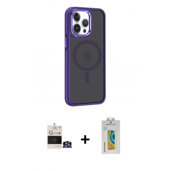 MARSİLYAN™- iPhone 14 Pro Max Kılıf Yörünge Klasik - Siyah Polymer Nano Ekran Koruyucu + Bilvis Titan Kamera Lens - GS