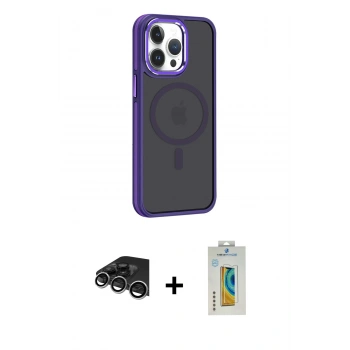 MARSİLYAN™- iPhone 14 Pro Max Kılıf Yörünge Klasik - Siyah Polymer Nano Ekran Koruyucu + Raze Metal Kamera Lens - GS