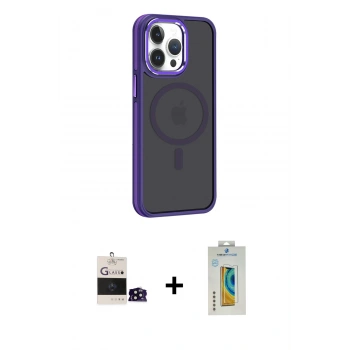 MARSİLYAN™- iPhone 14 Pro Max Kılıf Yörünge Klasik - Siyah Polymer Nano Ekran Koruyucu + Bilvis Titan Kamera Lens - SH