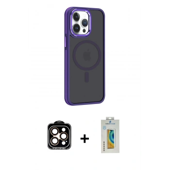 MARSİLYAN™- iPhone 14 Pro Max Kılıf Yörünge Klasik - Siyah Polymer Nano Ekran Koruyucu + PVD Metal Kamera Lens - TU