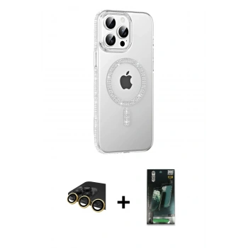 MARSİLYAN™- iPhone 14 Pro Max Kılıf Yörünge Koleksiyonu - Şeffaf 360 Full Body Arka Koruyucu + Raze Metal Kamera Lens - GD