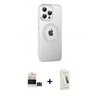 MARSİLYAN™- iPhone 14 Pro Max Kılıf Yörünge Koleksiyonu - Şeffaf Pasifik Cam Ekran Koruyucu + Bilvis Titan Kamera Lens - SH