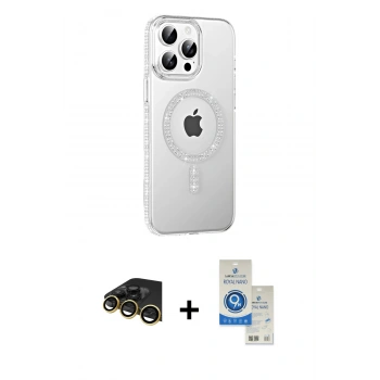MARSİLYAN™- iPhone 14 Pro Max Kılıf Yörünge Koleksiyonu - Şeffaf Royal Nano Ekran Koruyucu + Raze Metal Kamera Lens - GD