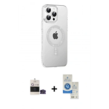 MARSİLYAN™- iPhone 14 Pro Max Kılıf Yörünge Koleksiyonu - Şeffaf Royal Nano Ekran Koruyucu + Bilvis Titan Kamera Lens - SH